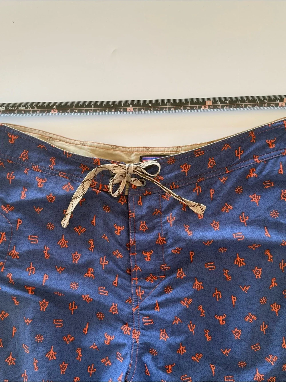 Patagonia Mens Board Shorts Blue Orange Southwest Desert Print Swim Trunks 36
